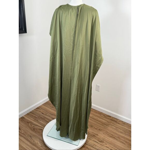 SIMKHAI Womens Izel Boat Neck Satin Draped Cape Gown Olive Green Size 2 - Picture 7 of 11